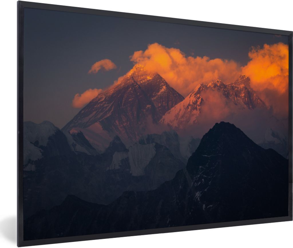 MuchoWow Gerahmtes Poster Sonnenuntergang im Himalaya mit Mount Everest, Nepal 60x40 cm - Poster mit Schwarzem Bilderrahmen Wandposter Rahmen Fot...