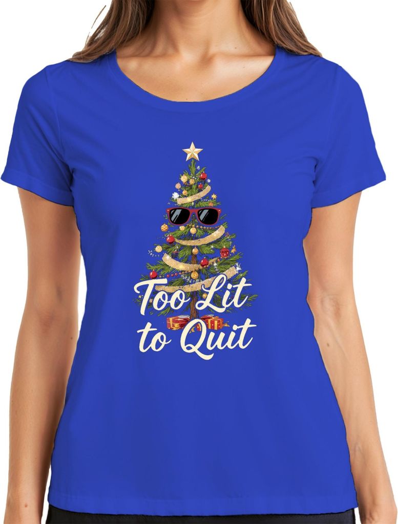 Too Lit to Quit Christmas Tree Sunglasses Lustig Geschenk Party Damen T-Shirt, Blau, 3XL