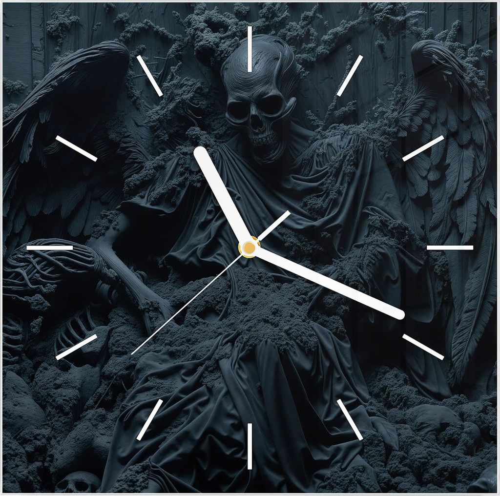 Wanduhr aus Glas mit Motiv Skeletthüter- 30 x 30 cm - inkl. Aufhängesystem