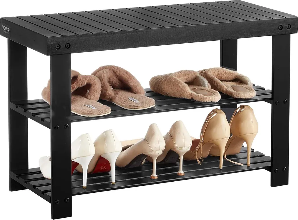 VEVOR Banc à chaussures 3 niveaux noir en bambou de 70cm pour l'entrée