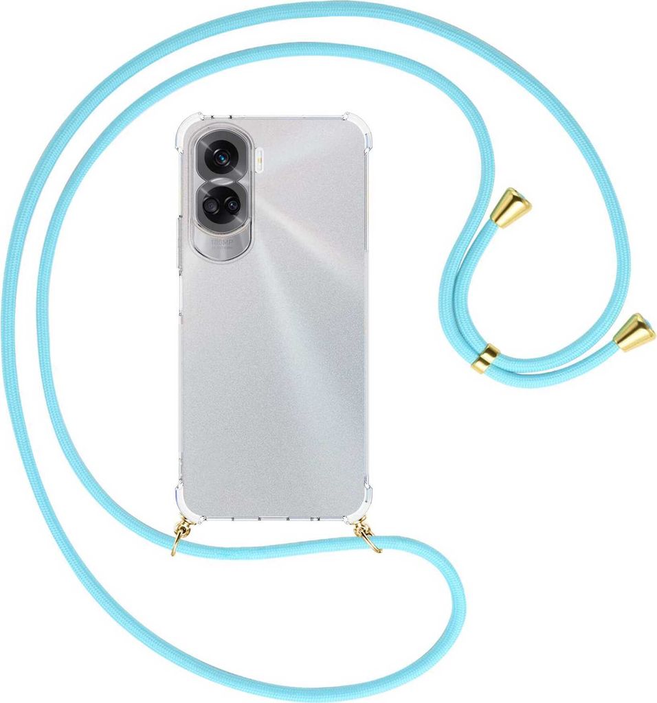 Handykette Backcover-Schutzhülle mit Band (Metall goldfarben) für Honor 90 Lite 5G (6.7'') - himmelblau