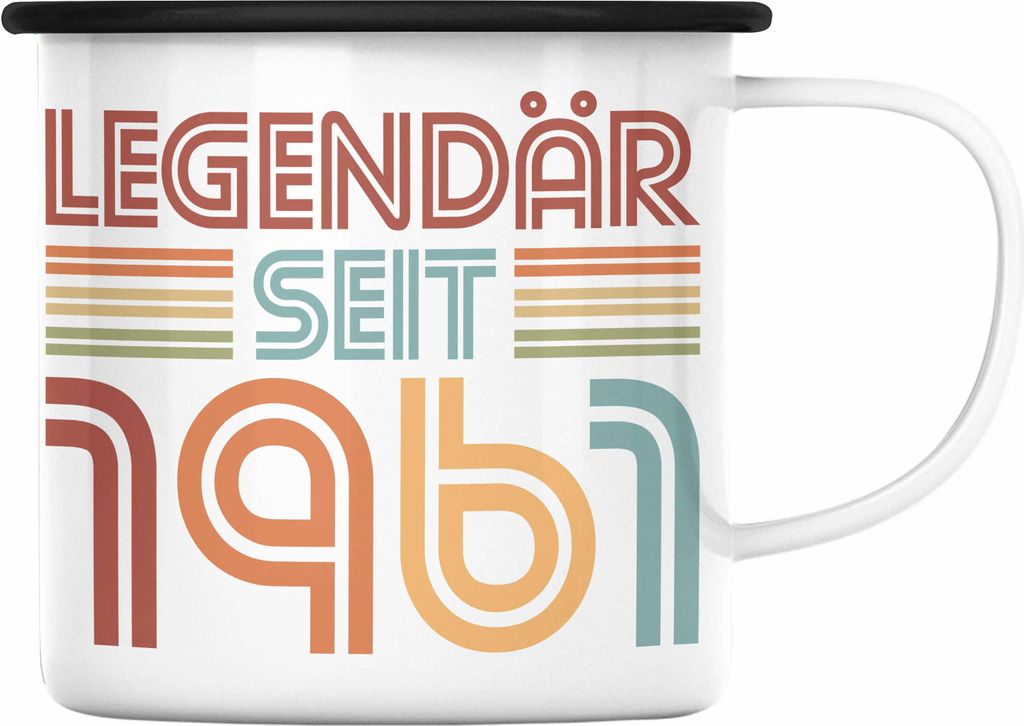 Trendation - 60. Geburtstag Emaille Tasse Frau Männer Geschenk 60er Geschenkidee 60 Mutter Vater Mann Frauen Lustig Geschenke Deko (Schwarz)