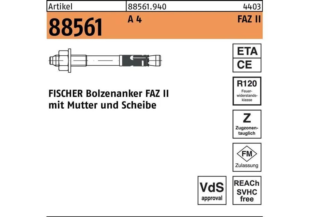Fischer 522125 Vis d'Ancrage Béton 128mm - Boîte de 20 Chevilles Vis