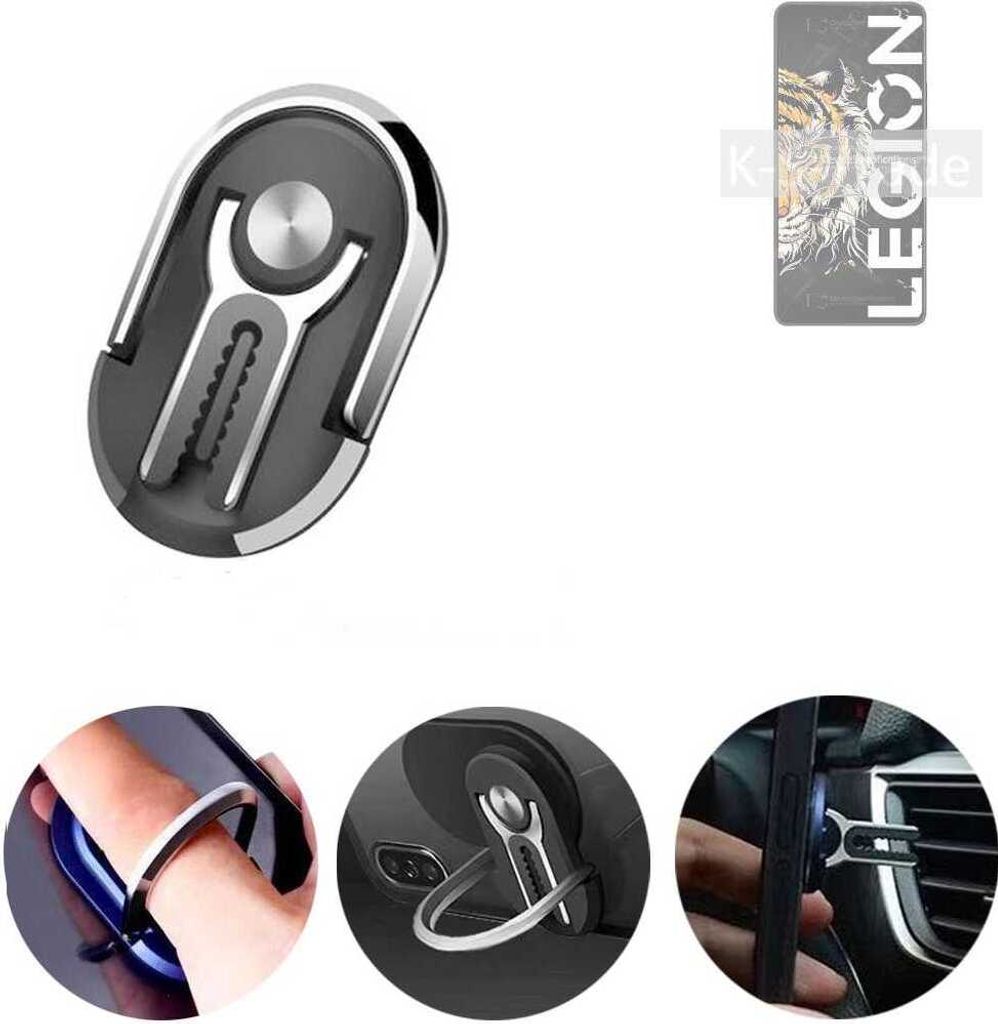 K-S-Trade 3in1 Smartphone-Ring Handy-Ring kompatibel mit Lenovo Legion Y70 Fingerhalterung Handyring Tischständer Lüftungsgitter-Halterung Tisch