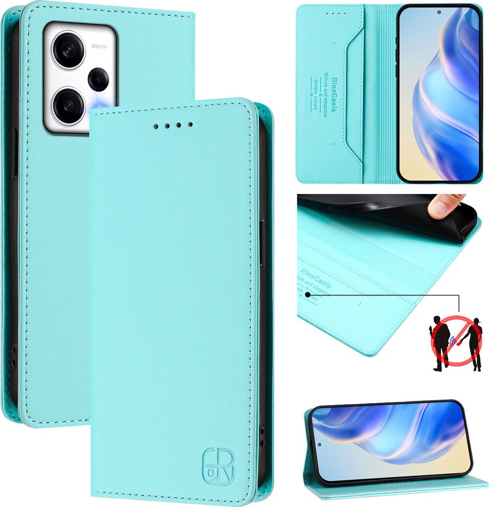 Lederhülle für Xiaomi Redmi Note 12 Pro+ Hülle Flip Brieftasche Kartenfächern Ständer Schutzhülle Türkis