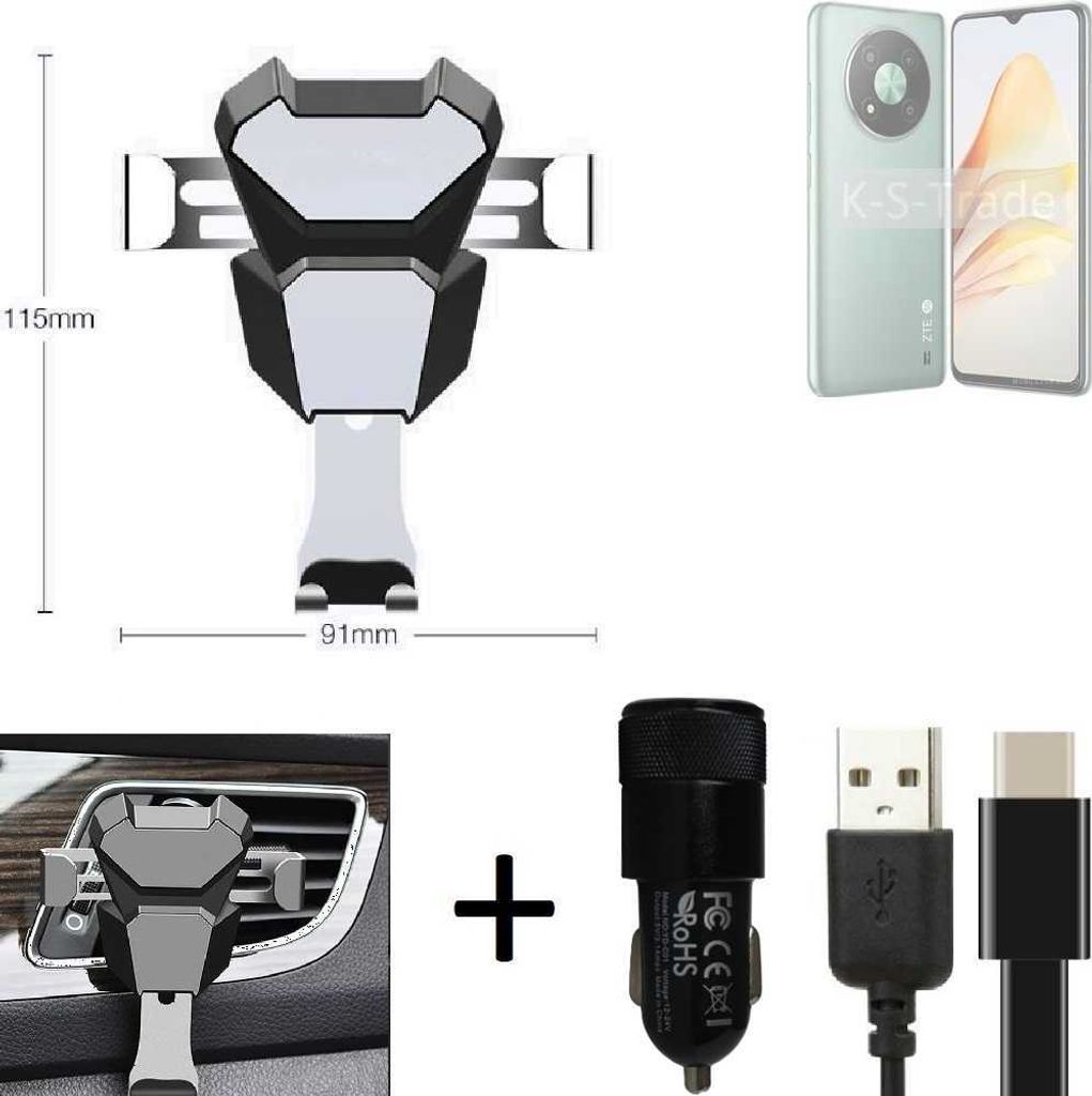K-S-Trade Lüftungsschlitz Halterung kompatibel mit ZTE XiaoXian 50 Lüftungshalterung Lüftungsgitter schwarz-silber Auto-Halterung Smartphone Halter