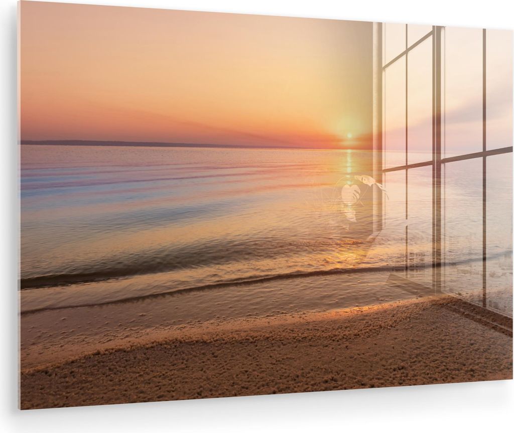 MuchoWow Glasbilder - Bilder auf Wandbild - Foto auf Glas Strand - Meer - Rosa - Sonnenuntergang 120x80 cm Wanddekoration aus Glas - Acrylglasbild ...