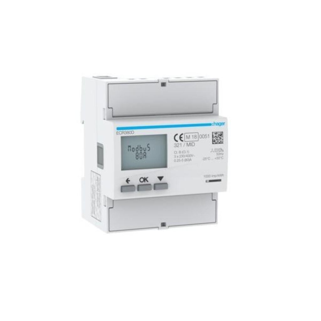 HAGER ECR380D Energiezähler 3phasig,direkt80A,4M,MID (ECR380D)