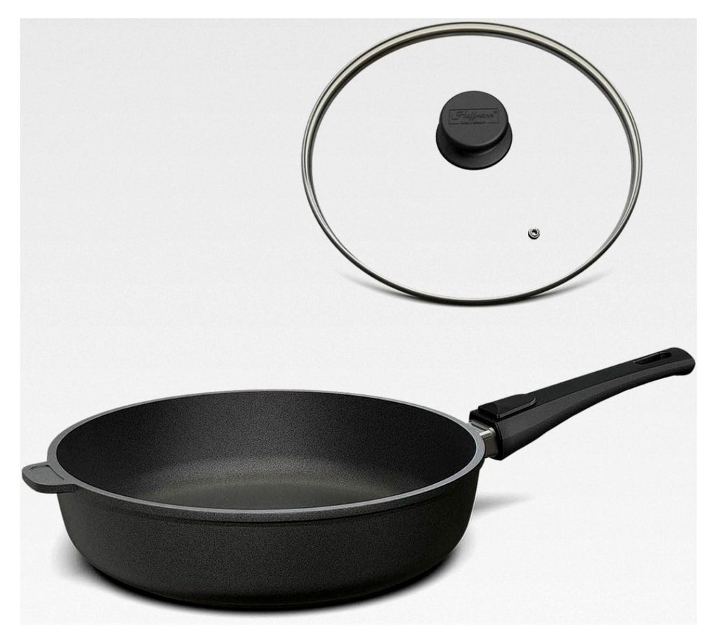 Bratpfanne aus Aluguss 28 cm Induktion Hoher Rand 7 cm Innenhöhe Abnehmbarer Griff