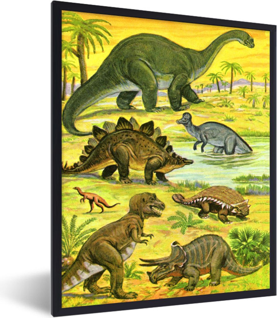 MuchoWow Gerahmtes Poster Dinosaurier - Bleistift - Zeichnung - Kinder - Baby - Kinder 30x40 cm - Poster mit Schwarzem Bilderrahmen Wandposter Ra...