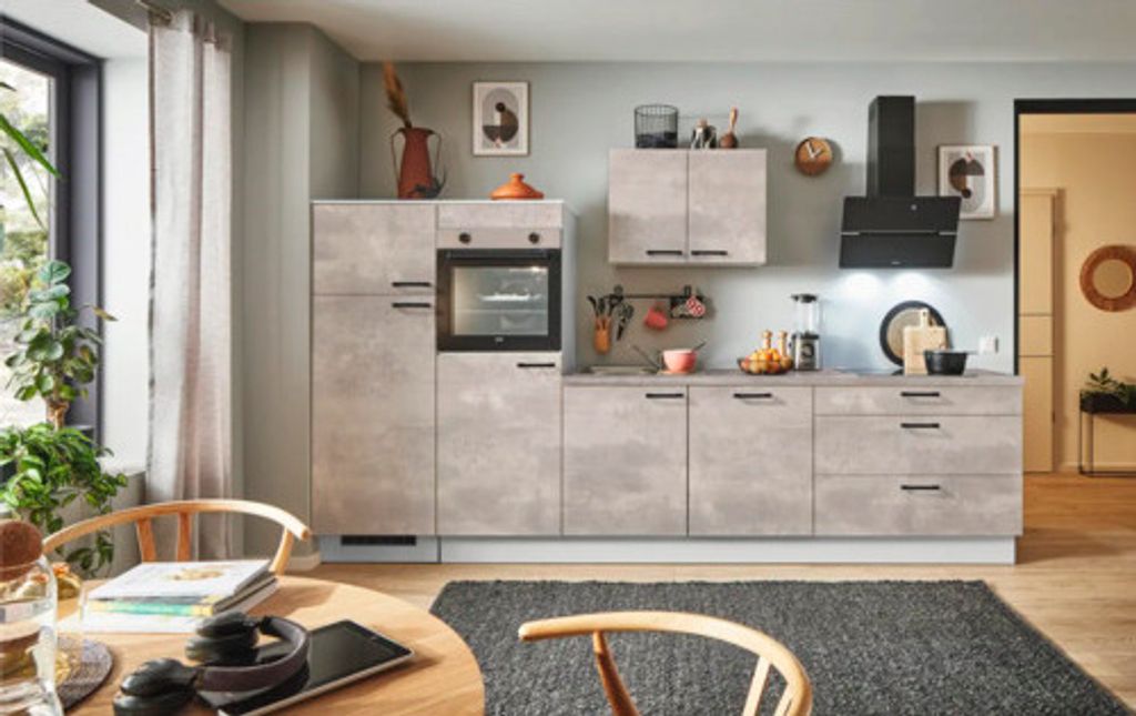 PICCANTE Plus Küchenzeile ohne Geräte Casual 310 cm beton perlgrau matt vormontiert Variante links 4067368010009