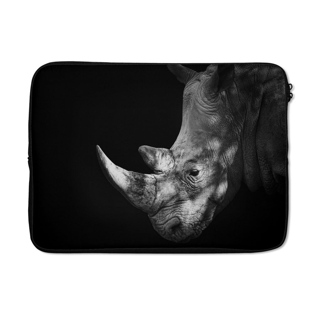 MuchoWow Laptop Hülle 14 ZollRhinozeros auf schwarzem Hintergrund Laptoptasche - Laptoptasche - Stoßsicher - Schutzhaube