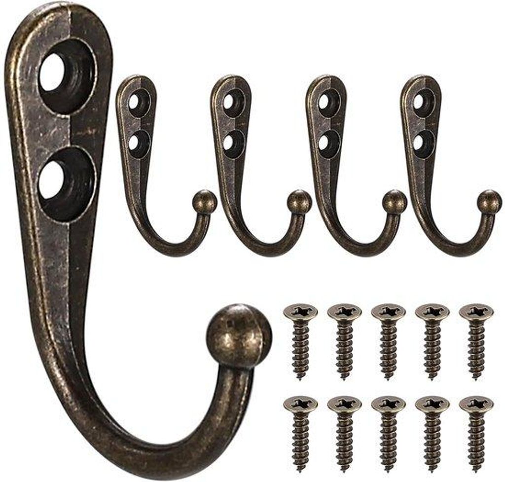 5 Bronze Schraubhaken für Kleidung, Wand, Tür, Schrank