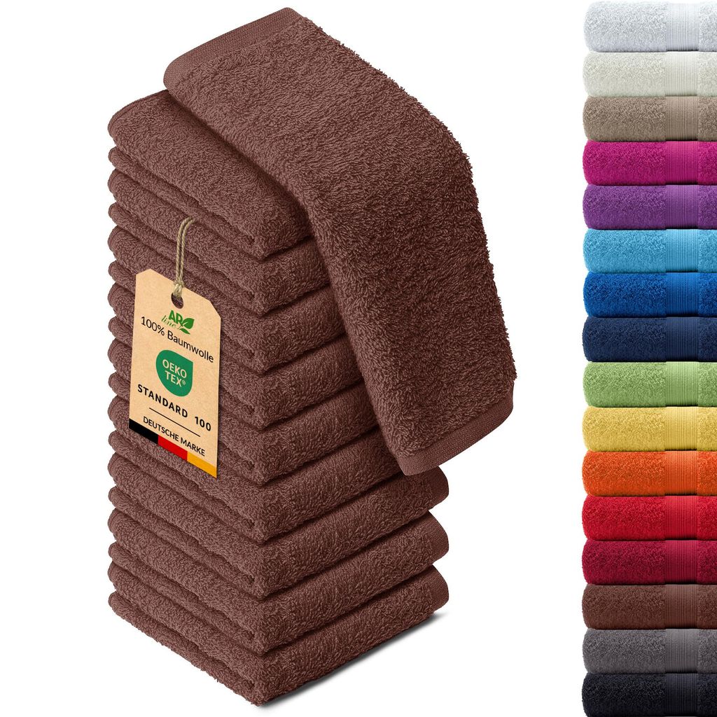 10er-Set ARIZONA Handtuch-Serie von AR Line – 100% Baumwolle, 500 g/m², 10er-Set Seiftücher 30x30 cm, Schokobraun