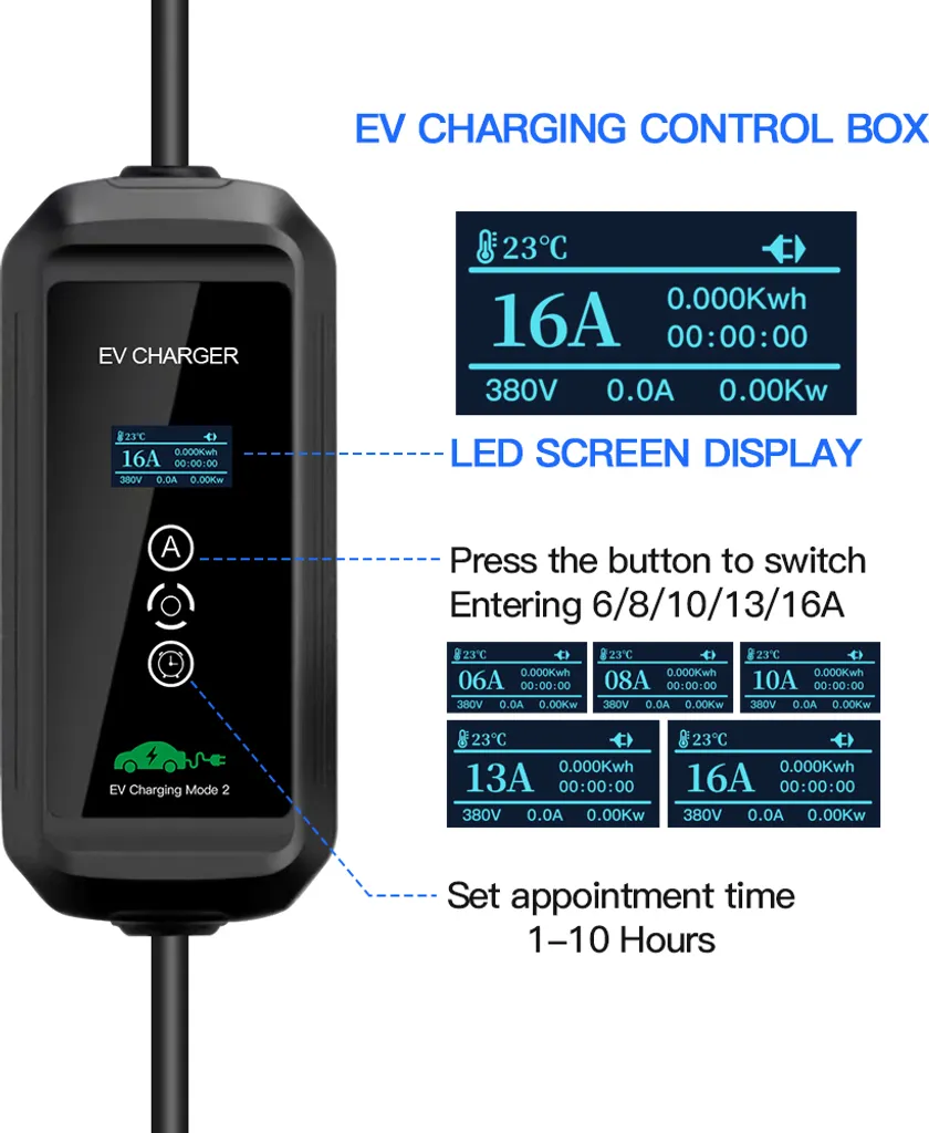 Borne de recharge mobile Type 2 11kW triphasé - Câble extra long 10m - 2