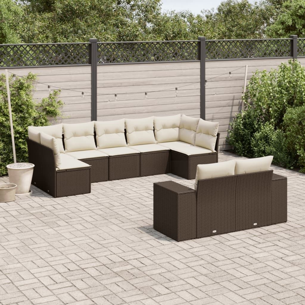 "Rabatt" 9-tlg. Garten-Sofagarnitur - mit sofa - mit Kissen Braun Poly Rattan - Lounge-Dining set CC10152