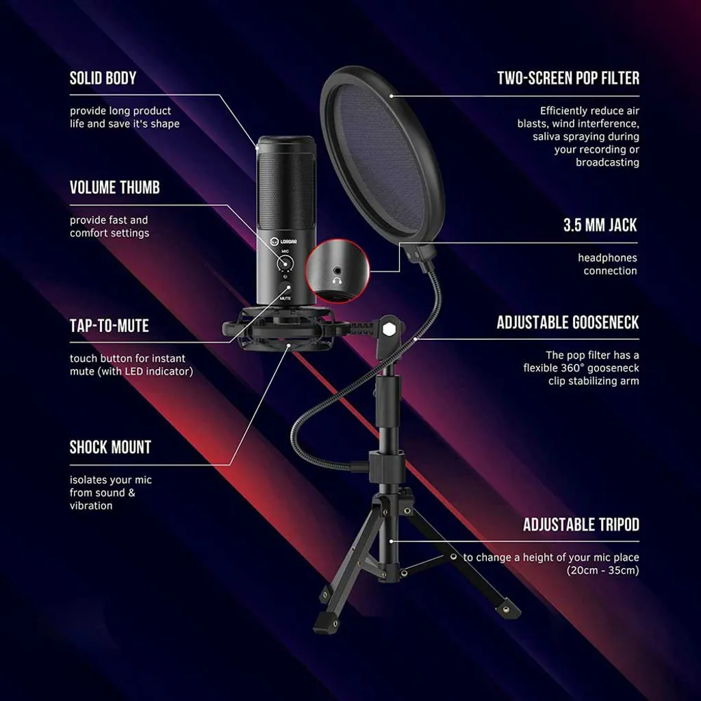 Microphone pour Streaming et Podcast LORGAR Voicer 721 Kit Complet - 6