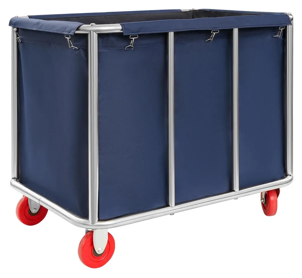 Chariot de buanderie bleu en tissu Oxford robuste avec roues 80cm