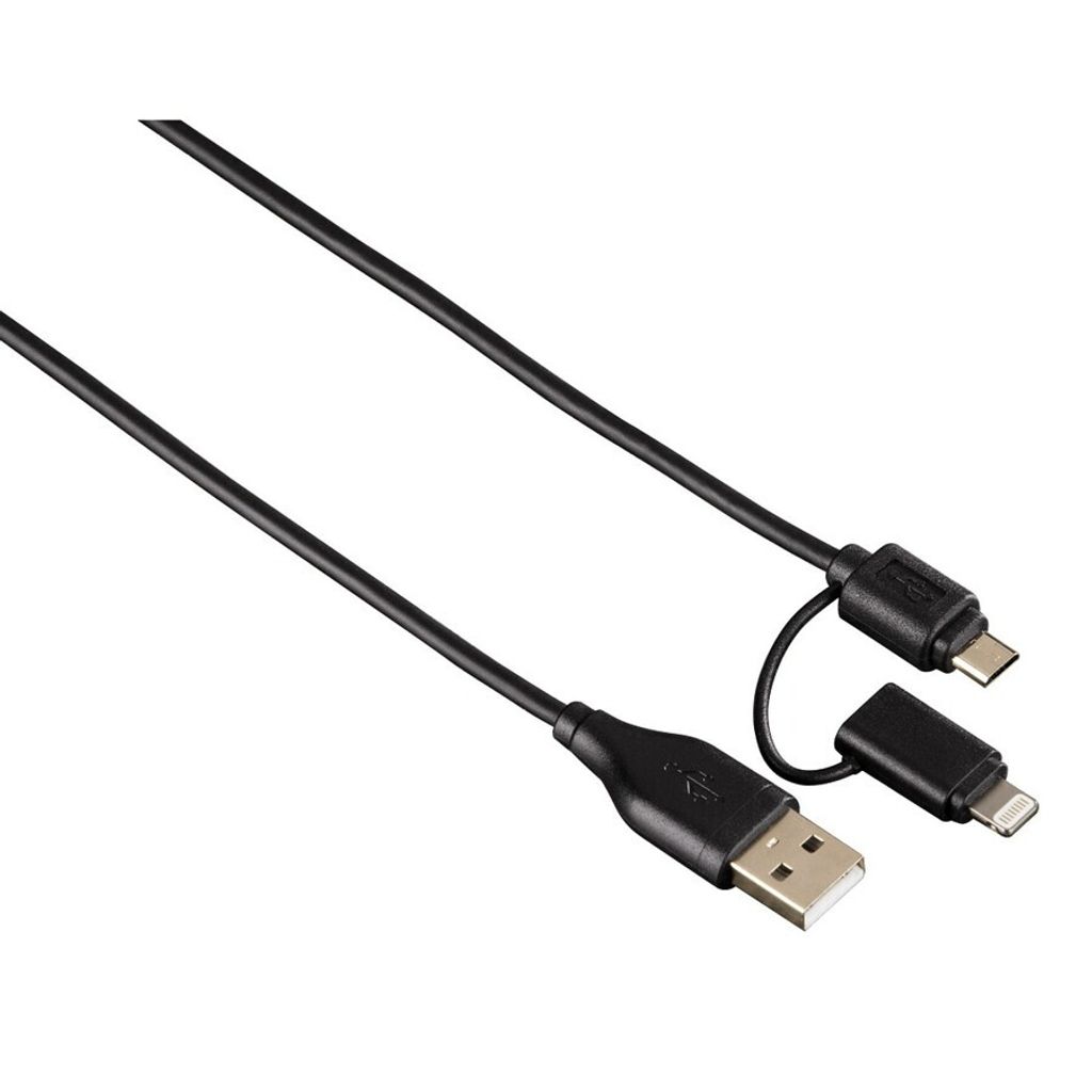 2in1-Micro-USB-Kabel mit Lightning Adapter vergoldet geschirmt 1,2m