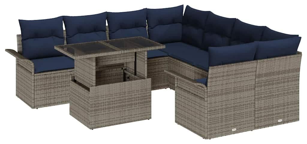 “2026 Modern“ Grau Garten-Sofa-Set mit Kissen 9 pcs Grau Poly Rattan - Designermöbel 35015 - Gartenmöbel-Set Terrassenmöbel Lounge Set