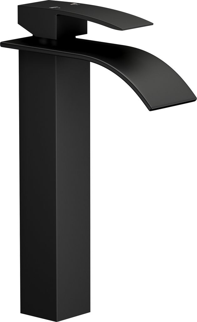 A black waterfall faucet on a white background.
