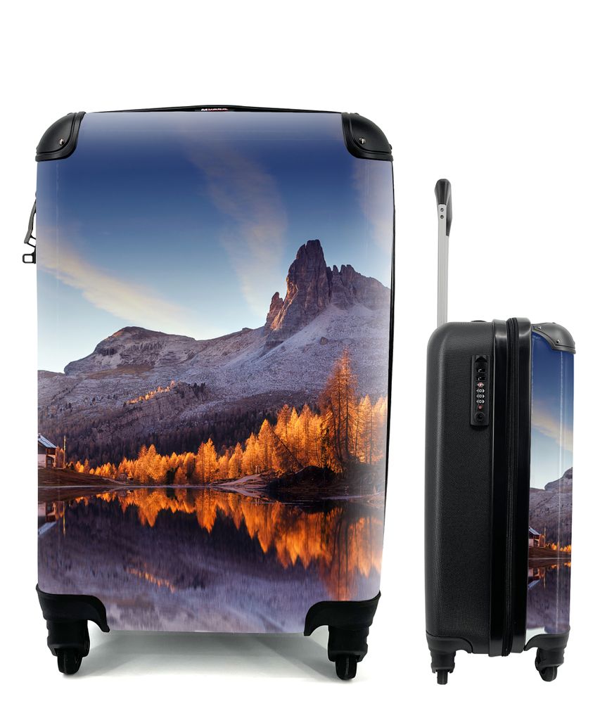 MuchoWow Koffer Handgepäck Trolley Rollkoffer Kleine Reisekoffer mit 4 Rollen - Berge - Bäume - Herbst - See - Natur - Cabin Size < 55x40x23 cm...
