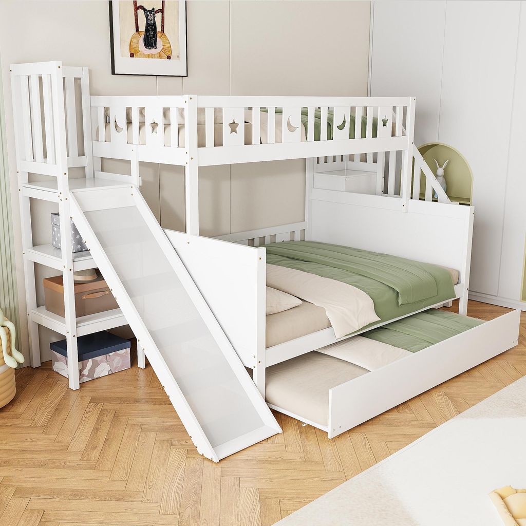 STILVORA Etagenbett 90x200&140x200 Stockbett Doppelbett Kinderbett mit Rausfallschutz,Jugendbett mit Lattenrost und Rollbett ,Weiß(Ohne Matratze)