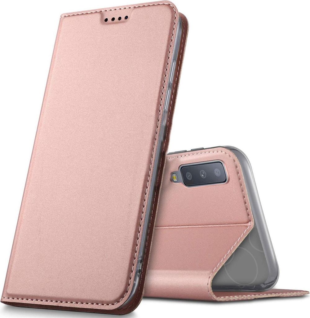 Conie Ultra Slim Klapp Tasche für Samsung Galaxy A7 2018 Kartenfach Hülle Rundumschutz in Rosa