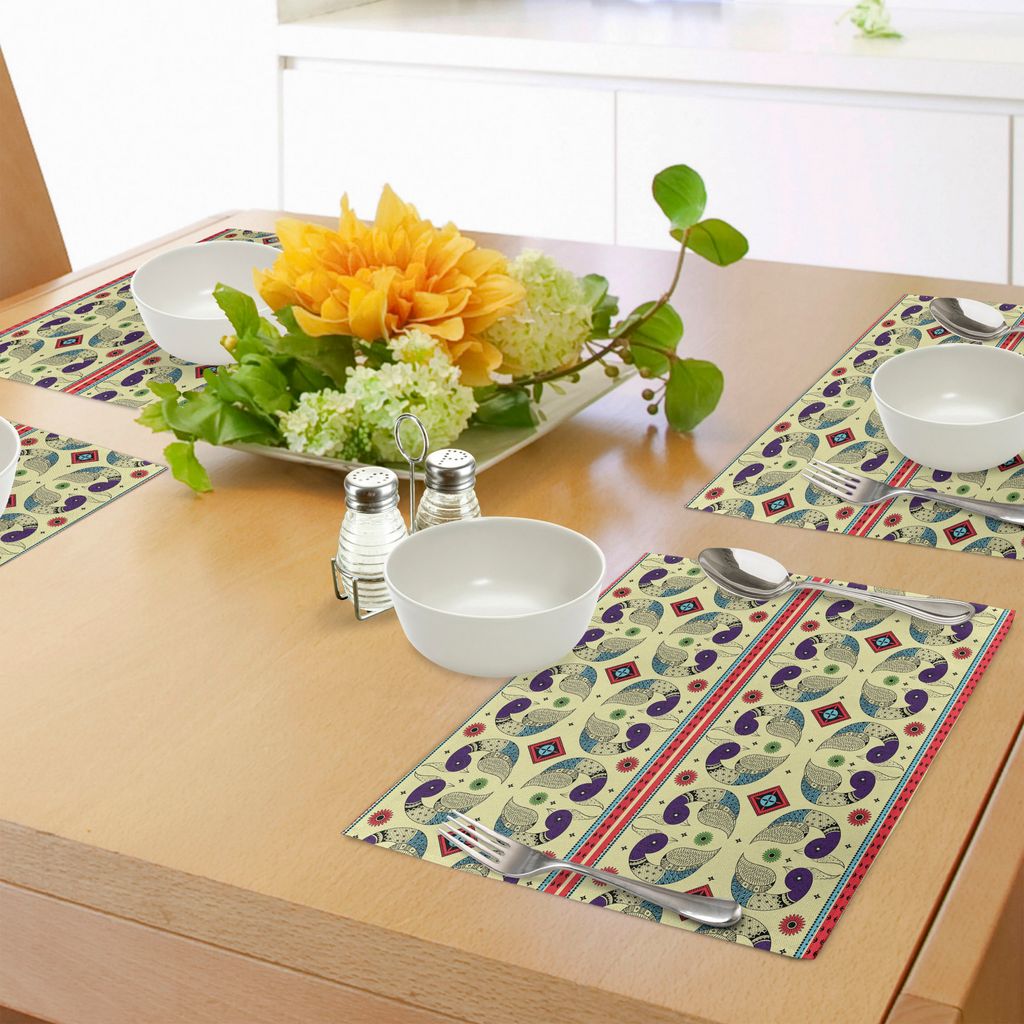 ABAKUHAUS Stammes Platzmatten, Ethnisches und kreatives Pfau-Muster mit Blumen Abstrakte gebürtige Amerika-Kunst, Tiscjdeco aus Farbfesten Stoff f...