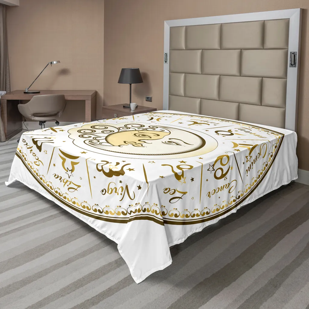 Drap de Lit Plat Anti-Plis Motif Zodiaque 244x205 cm Beige Durable