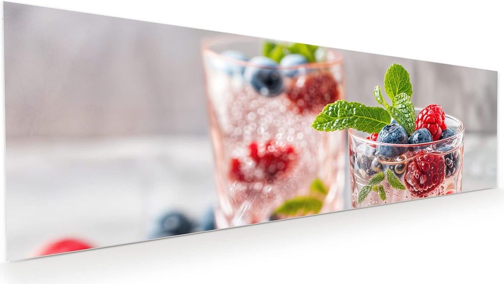 Glasbild 120x40cm in XXL für Wohnzimmer, Schlafzimmer Motiv Cocktail Beeren