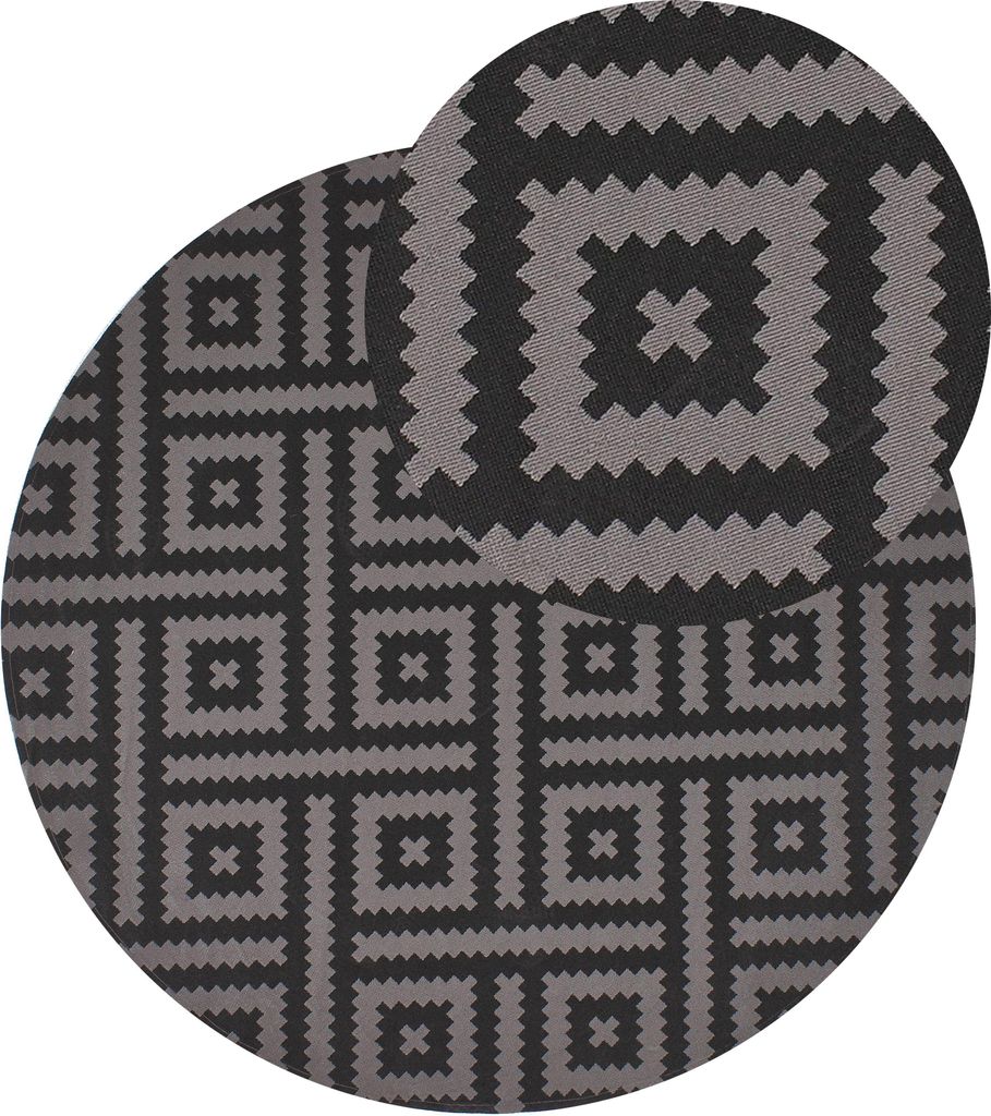 BELIANI Outdoorteppich Schwarz und Grau 160 cm Rund Geometrisches Muster Modern Indoor Outdoor Terrasse Balkon Garten