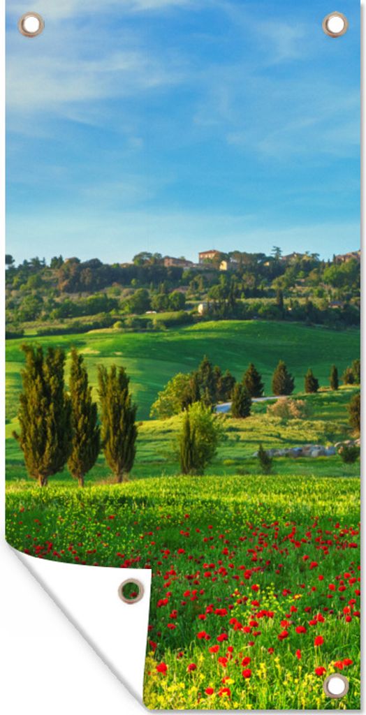 MuchoWow 40x80 cm Outdoor-Poster Gartendeko Sichtschutz Garten Poster für den Garten Toskana - Landschaft - Blumen