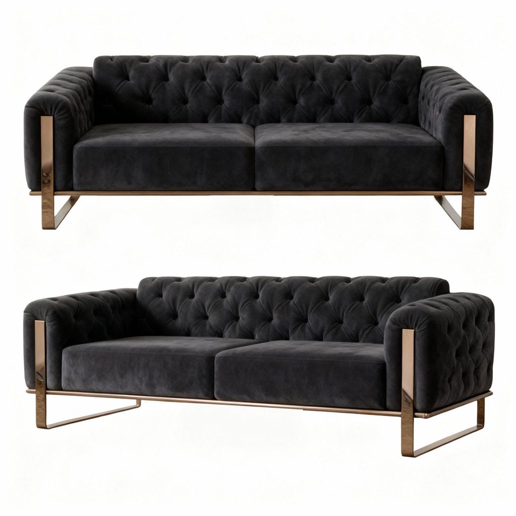 Sofa Liva in Knopfheftung Spar-Set, 3-Sitzer mit Schlaffunktion Farbe: bronzefarben | Grau Ausführung: 3-Sitzer + 3-Sitzer