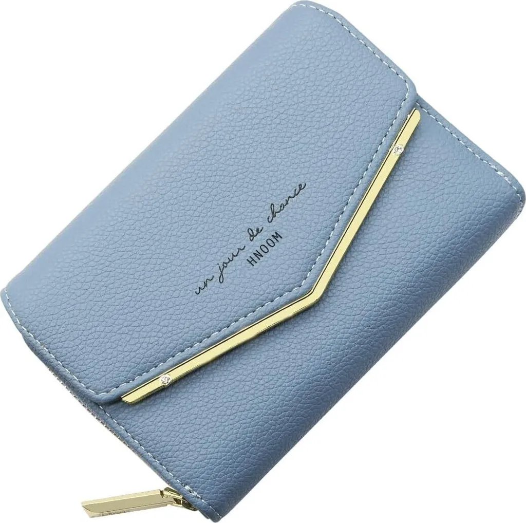 Mini Portafoglio Donna Blu con Zip e Porta Carte 9 Slot Regalo