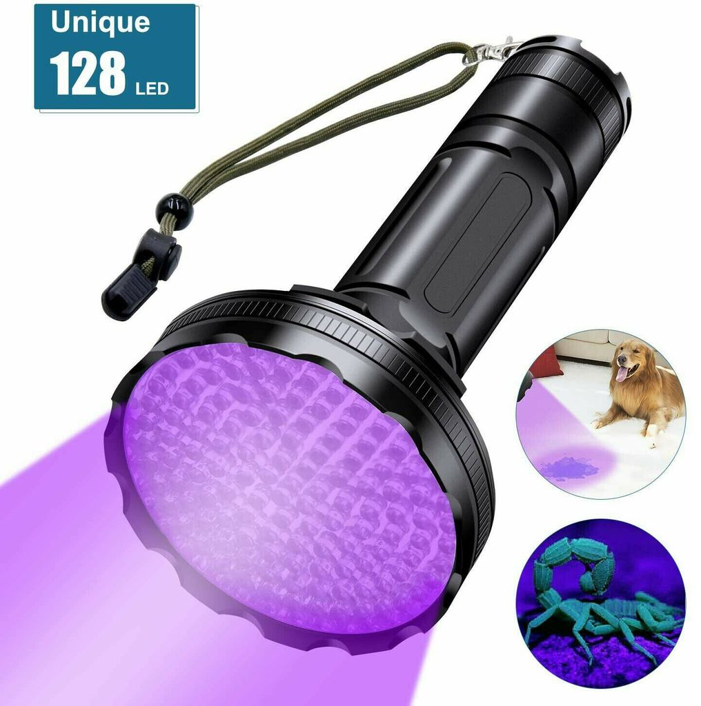 100 LED UV Handlampe Taschenlampe Schwarzlicht Schutzbrille IPX-4 Wasserdicht 