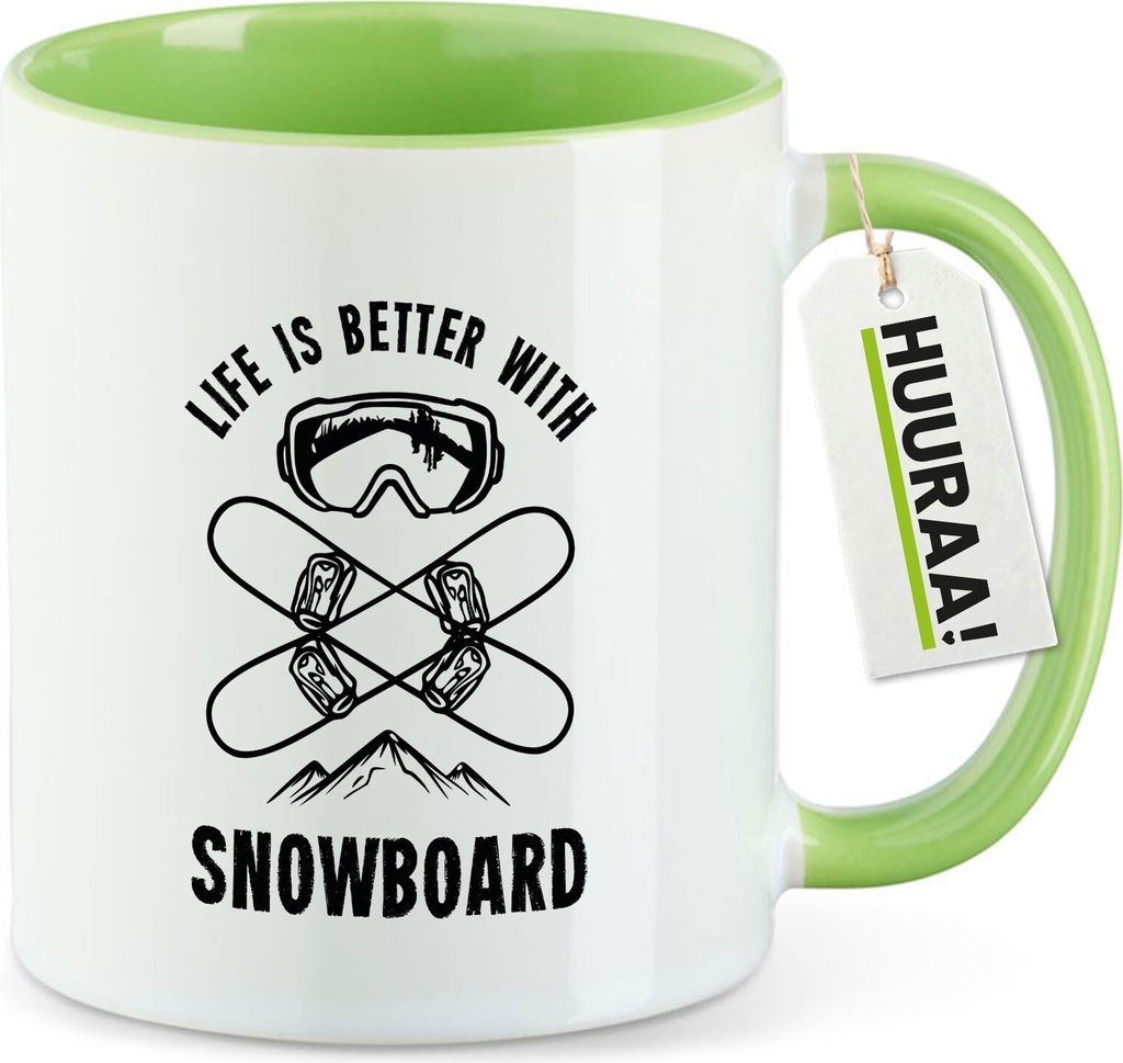 Huuraa Kaffeetasse Snowboard life is better 330ml Grün Keramik Kaffeebecher Geschenkidee