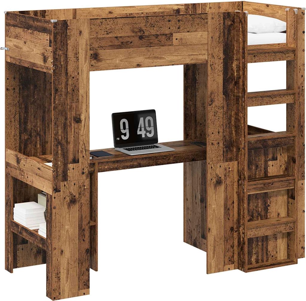 vidaXL Etagenbettgestell mit Schreibtisch Altholz 75 x 190 cm