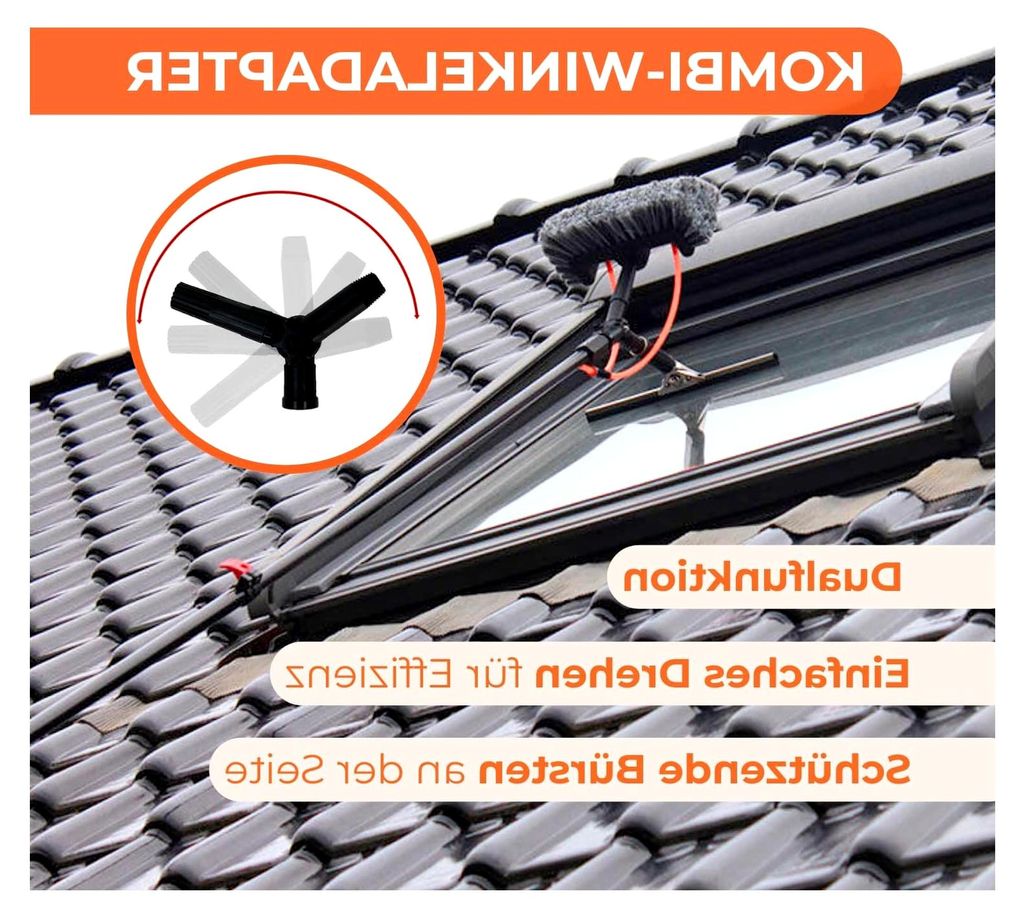 2-in-1 Teleskopstange mit 5-Flächen-Bürste und Fensterwischer– Fensterputzer längenverstellbar – 10m – Fensterreiniger für Sonnenkollekto...