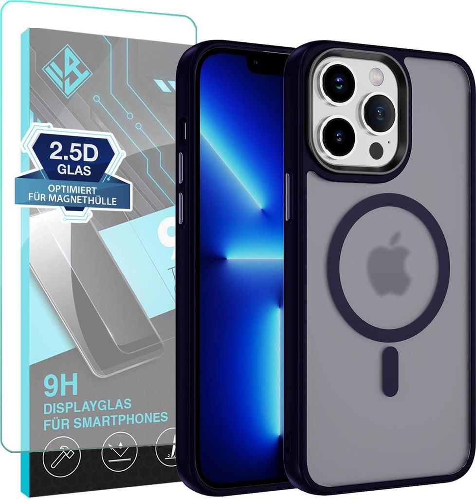 Handyhülle Magsafe für Apple iPhone 14 Pro Max Handyhülle mit 9H Displayglas Bumper Case Magnet Cover – Farbe: Dunkles Violett