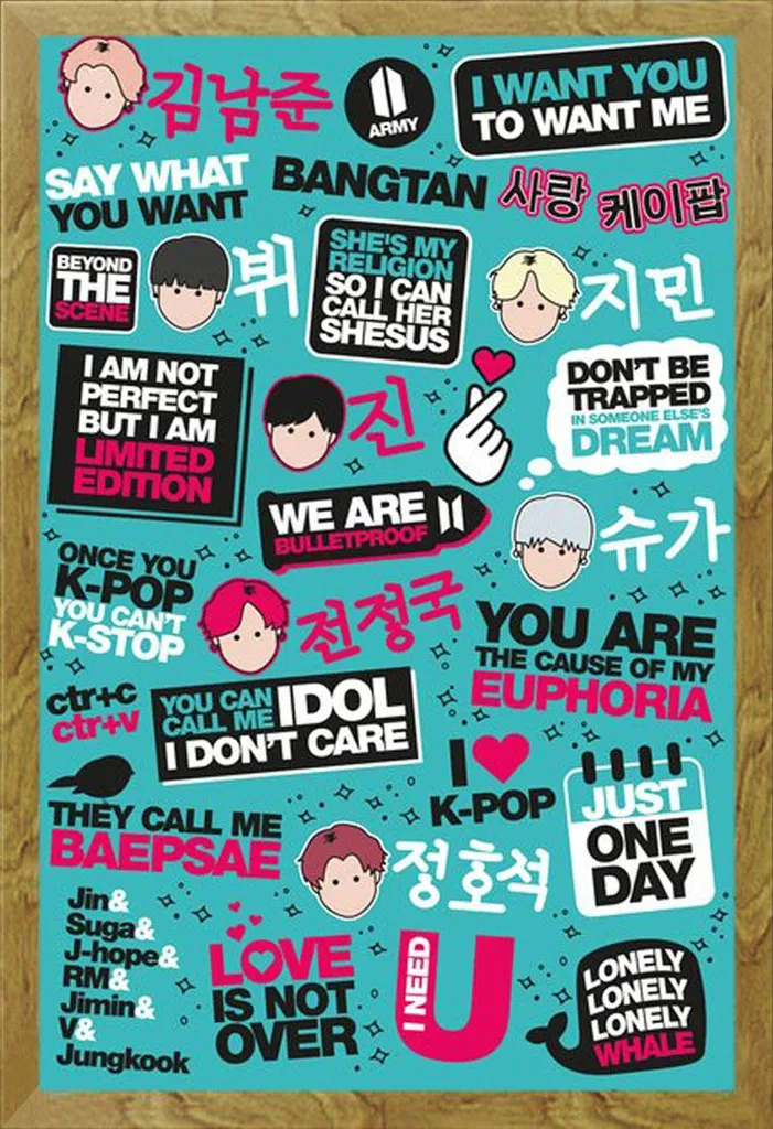 Musica - Poster - K-Pop - Citazioni + cornice rimovibile, Shinsuke® Maxi MDF oak, disco acrilico