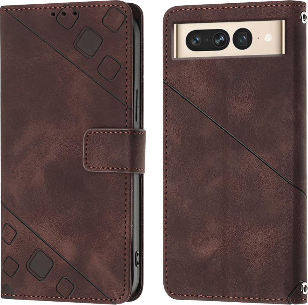 Hülle für Google Pixel 7 Pro Prägung Flip Leder Brieftasche Schutzhülle mit Ständer Braun