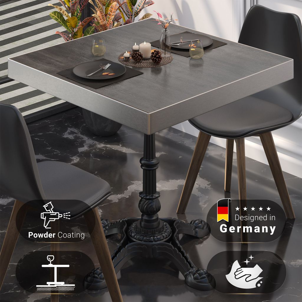 BPR | Bistro Tisch | 60 x 60 x 77 cm | Quadratisch | Edelstahl Rand | Wenge / Schwarz | Bistrotisch Gastro Tisch