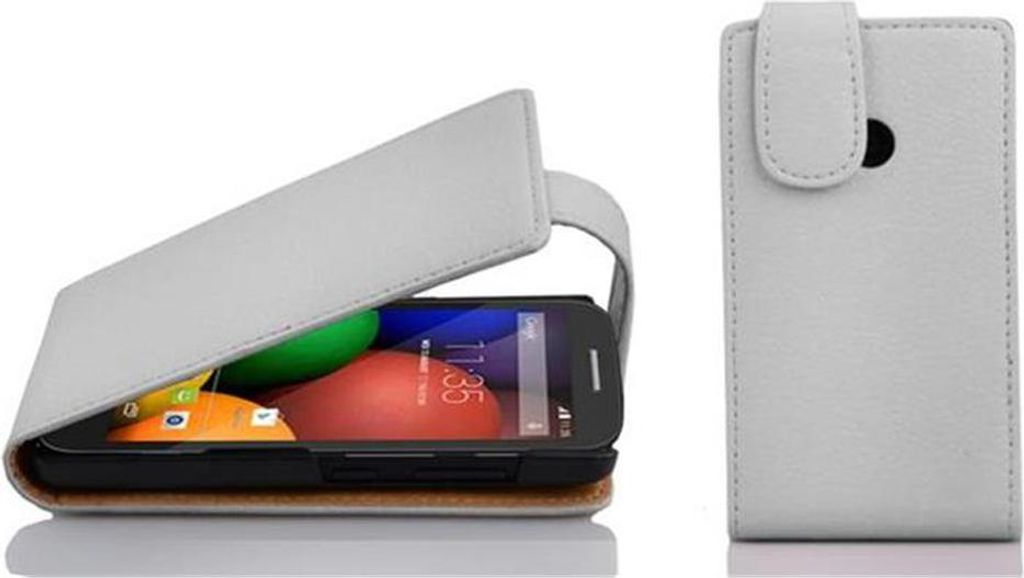 Cadorabo Schutzhülle für Motorola MOTO E Hülle in Weiß Flip Etui Handyhülle Case Cover Kunstleder