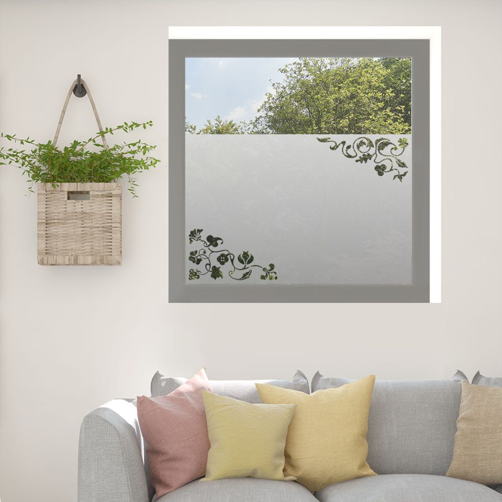 Fensterfolie Sichtschutzfolie Milchglasfolie Folie Fenster Ornament Blumen Ecken 70 cm x 45,5 cm