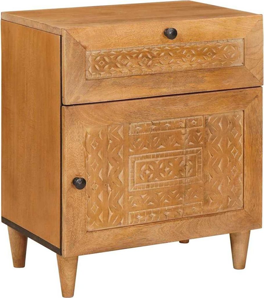 Nachttisch mit Tür Hellbraun 50 x 33 x 60 cm Massivholz Akazie