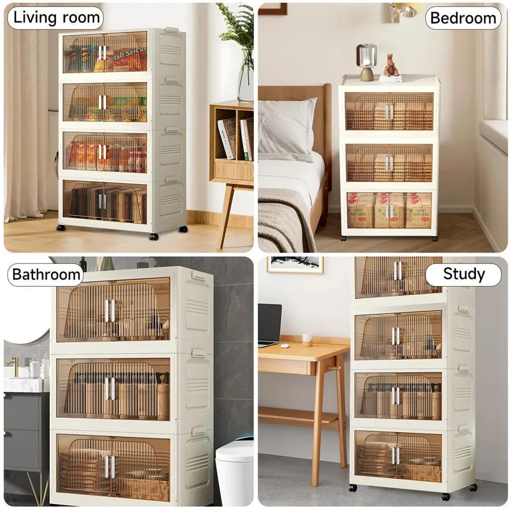 Meuble de rangement sans assemblage pliable et empilable 4 compartiments - 6