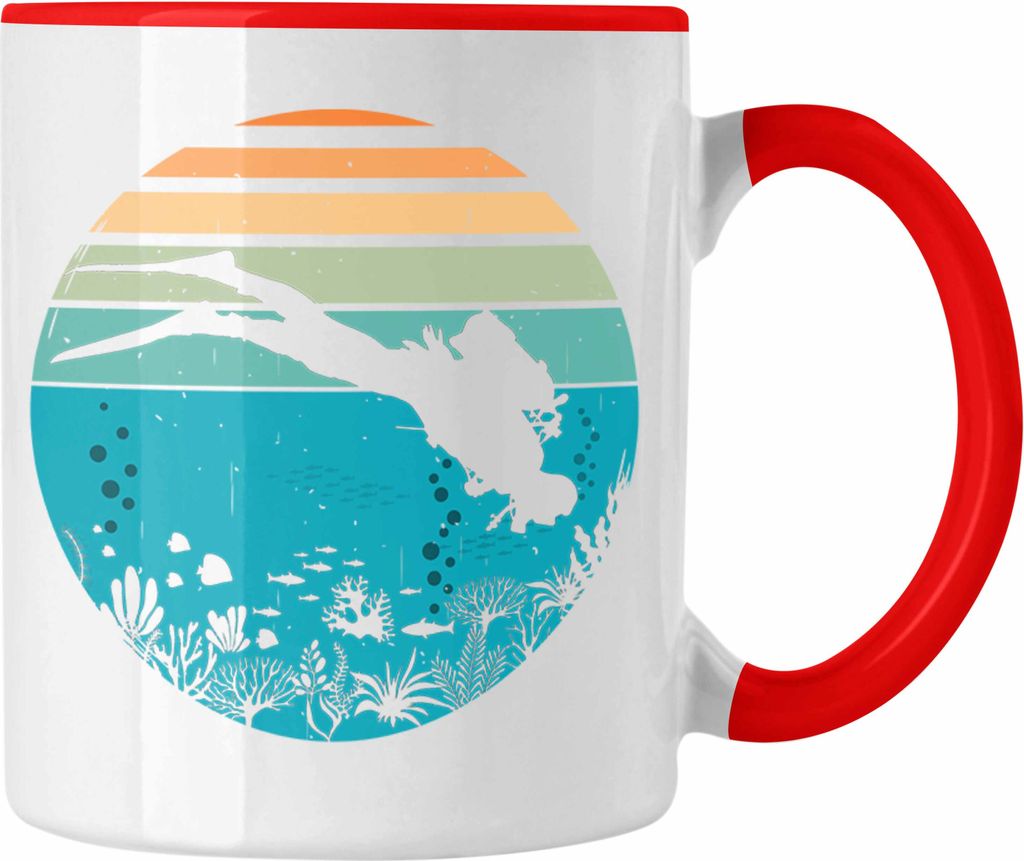 Trendation - Taucher Grafik Tasse Geschenk für Tauchlehrer Geschenkidee Lustig Tauchen Tauchsport Wasser (Rot)