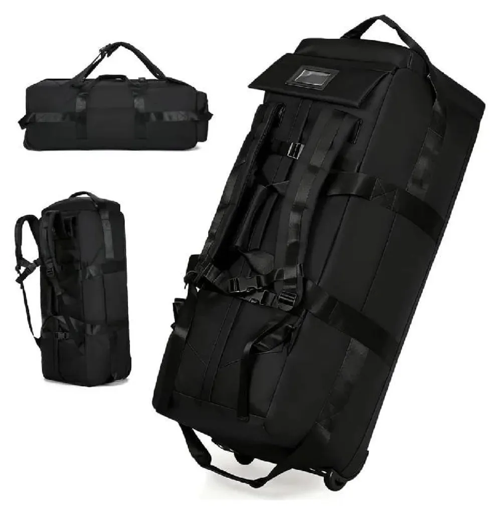 Sac de voyage à roulettes 80L - Valise souple pliable 79 cm en Nylon noir