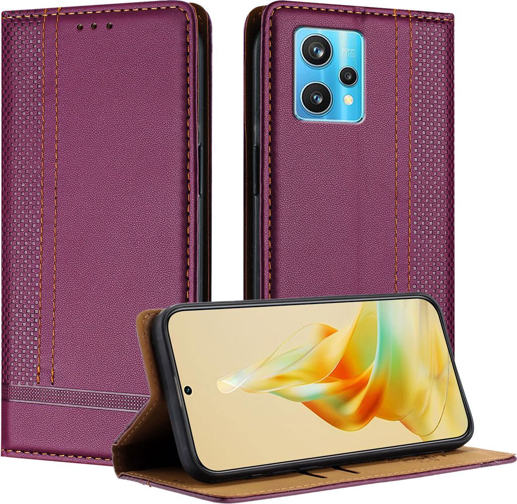 Handyhülle für Realme 9 Pro+ Leder Flip Klappbare Schutzhülle mit Standfunktion Lila